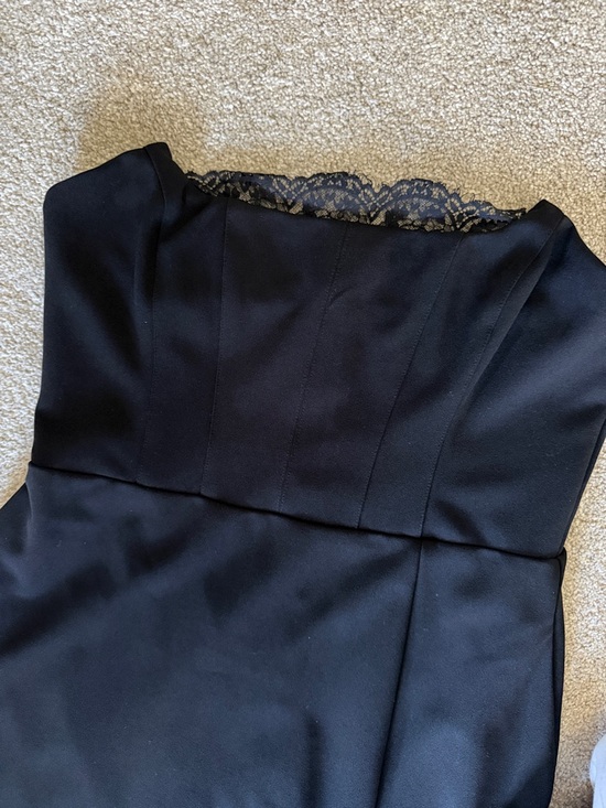 NWT Strapless Black Evening Gown with Lace Trim Neckline and Slit XL - Picture 7 of 9